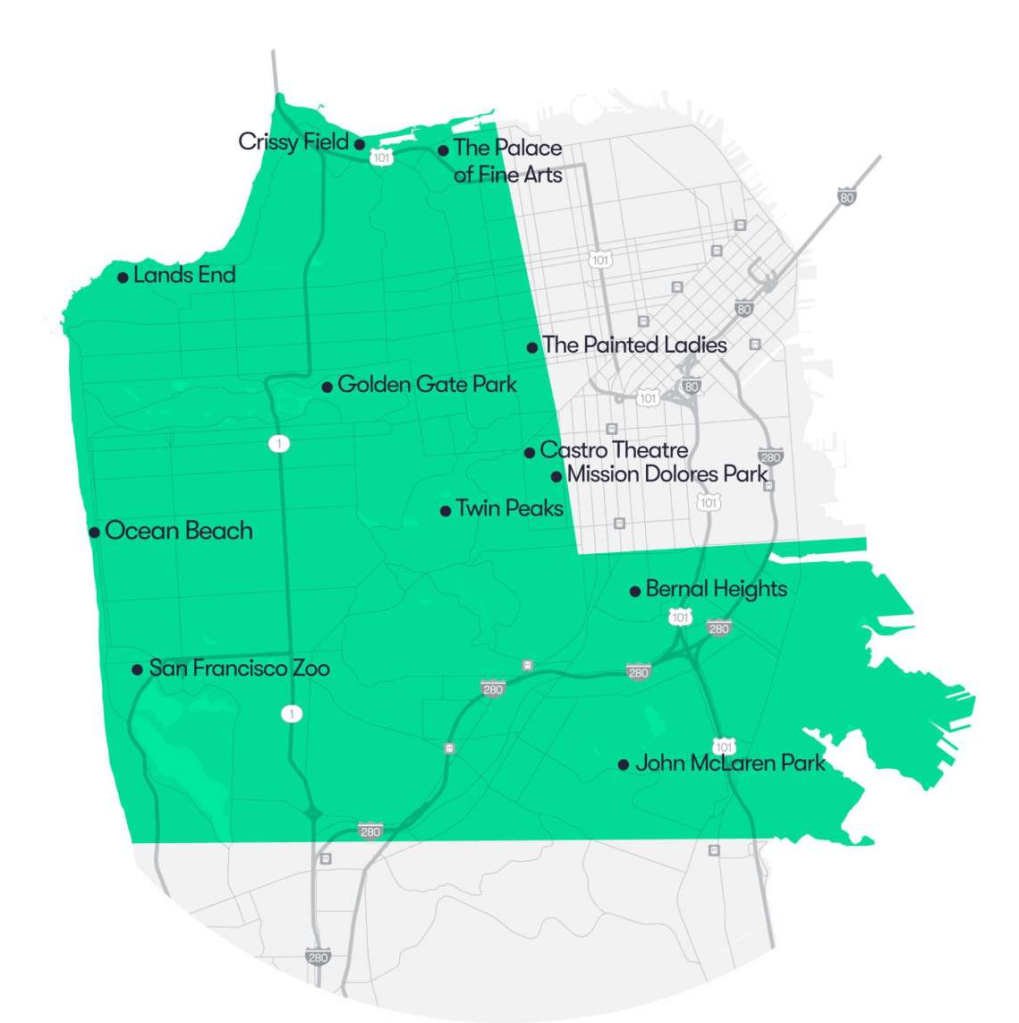Waymo Service Area in San Francisco